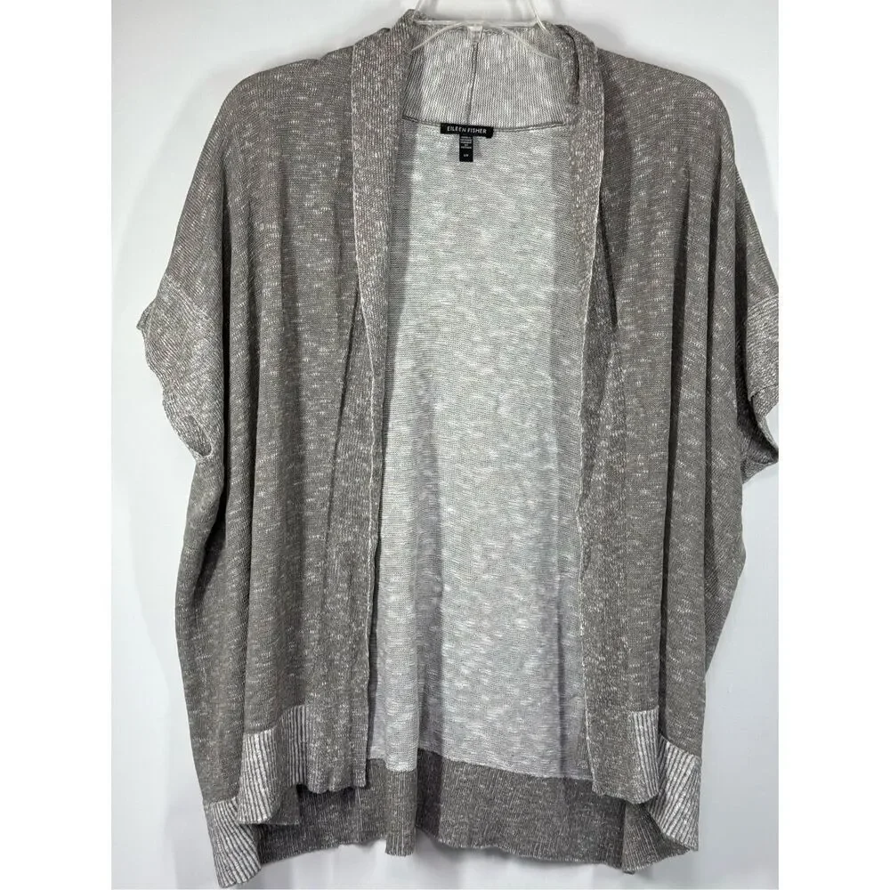 B13 - Eileen Fisher two tone gray open front slub cardigan size small